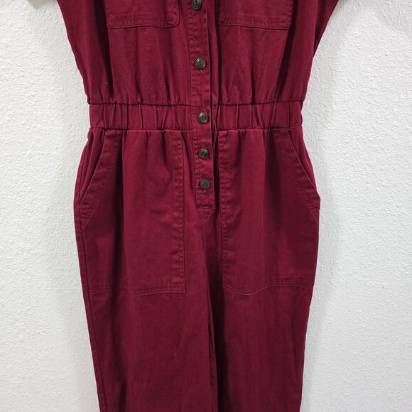 Universal thread Womens Short Sleeve Cotton Jumpsuit Boilersuit Burgundy Size 2 - Picture 7 of 8